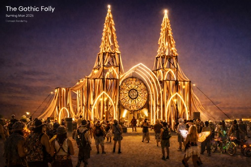 The Gothic Folly — draped fabric rendering