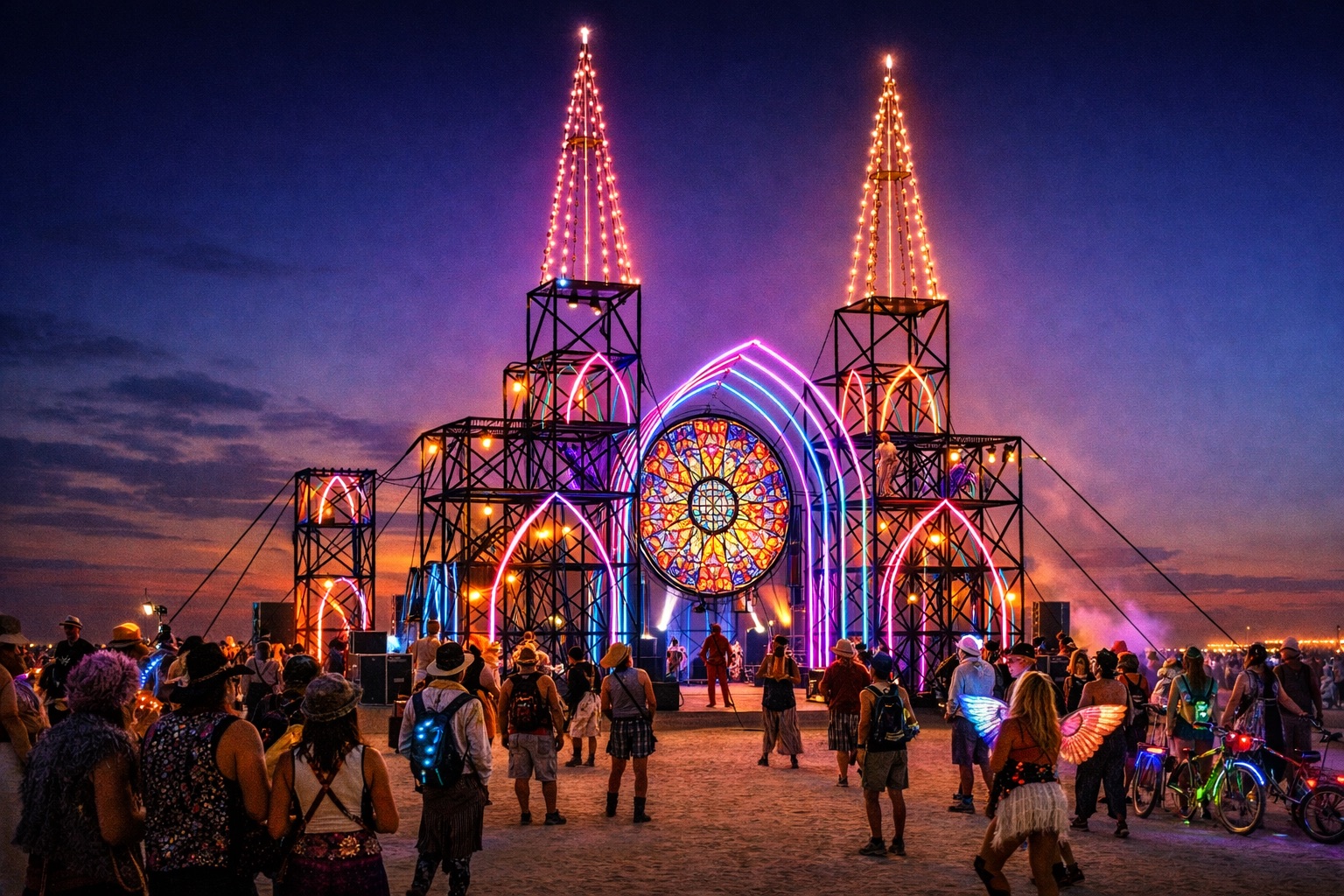 The Gothic Folly — illuminated at night